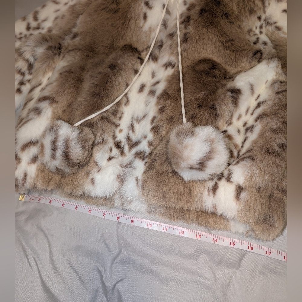 🤎🐻‍❄️🤍 Faux Fur-Trimmed Brown + White Hooded Jacket w/ Pom-Pom Drawstrings - Picture 9 of 10